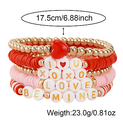 Polymer Clay & Plastic & Acrylic Heart Letter Beaded Stretch Adjustable Stackable Bracelet Sets for Women YY5680-1