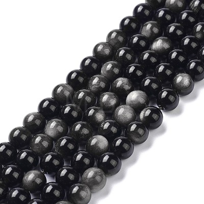 Natural Silver Obsidian Beads Strands X-G-D083-01B-1