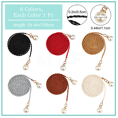 6Pcs 6 Colors Imitation Leather Braided Chain Belts with Imitation Pearl AJEW-CP0001-81-1