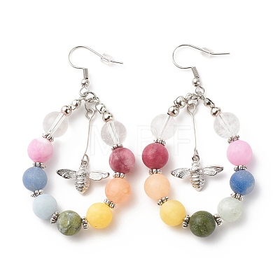 Natural Mixed Gemstone Braided Teardrop Dangle Earrings with Charms EJEW-JE04951-1