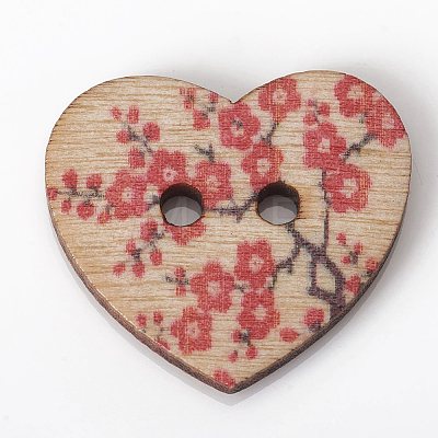 2-Hole Printed Wooden Buttons WOOD-TAC0003-50-1