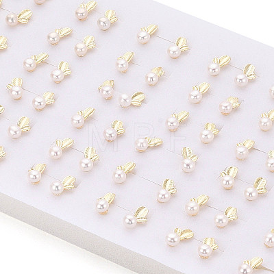 Brass & Natural Pearl Stud Earrings PEAR-N020-WX10-1