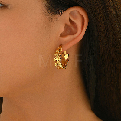 201 Stainless Steel Leaf Hoop Earrings for Women GX4867-1