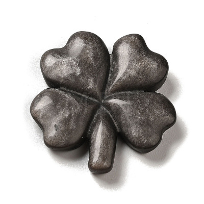 Natural Silver Obsidian Carved Clover Figurines Statues for Home Office Tabletop Feng Shui Ornament DJEW-G044-01D-1