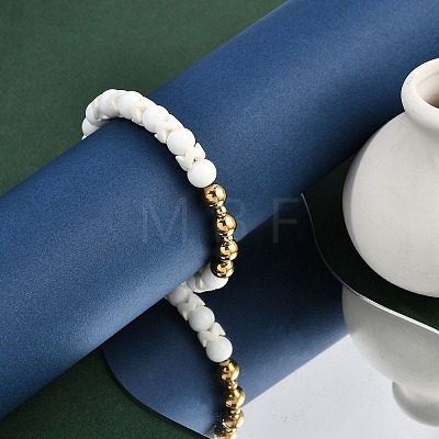 Ion Plating(IP) 304 Stainless Steel & Round Glass Beaded Stretch Bracelets for Women Men BJEW-M046-05G-1