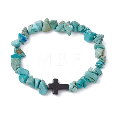 Synthetic Turquoise Chips Stretch Bracelets for Women Men BJEW-JB11341-06-1