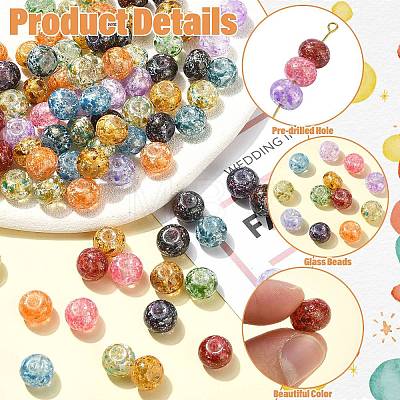 100Pcs Crackle & Baking Paint Transparent Glass Beads GLAA-CJ0003-03-1