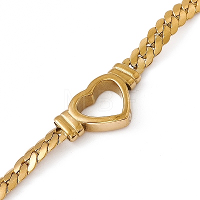 304 Stainless Steel Hollow Out Heart Link Bracelet with Cuban Link Chains for Women BJEW-P284-01G-1