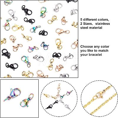 Unicraftale 60PCS 2 Sizes PVD Vacuum Plating 304 Stainless Steel Lobster Claw Clasps STAS-UN0025-03-1