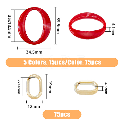 75Pcs Acrylic Imitation Gemstone Style Linking Rings OACR-FH0001-046-1