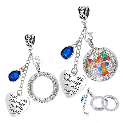 2Pcs Tibetan Style Alloy & Glass Flat Round Locket Pendants HJEW-UN00041-1