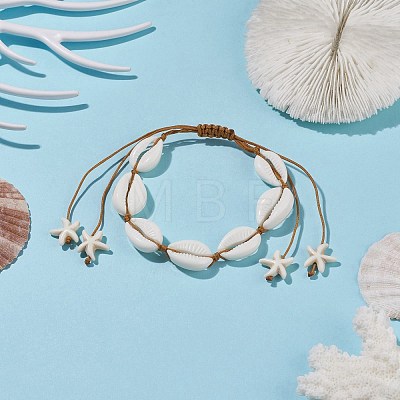 Acrylic Shell Braided Bead Bracelet with Synthetic Turquoise(Dyed) Starfish BJEW-JB08058-03-1