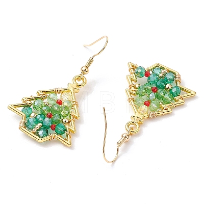 Christmas Tree Alloy & Glass Dangle Earring EJEW-TA00448-1