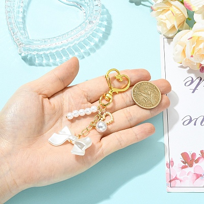 Brass & ABS Plastic Imitation Pearl Pendant Decorations HJEW-YW00398-1