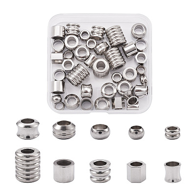 Fashewelry 50Pcs 10 Style 304 Stainless Steel Grooved Beads STAS-FW0001-19-1