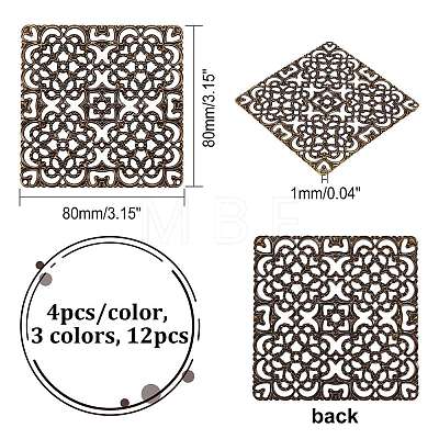CHGCRAFT 12Pcs 3 Colors Alloy Filigree Joiners Findings FIND-CA0004-94-1