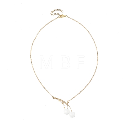 Handmade Lampwork & Cultured Freshwater Pearl Flower Pendant Brass Cable Chain Necklaces for Women NJEW-TA00259-1