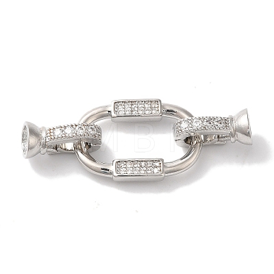 Oval Rectangle Rack Plating Brass Micro Pave Clear Cubic Zirconia Fold Over Clasps KK-A225-11P-1