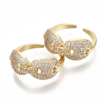 Brass Micro Pave Clear Cubic Zirconia Cuff Rings RJEW-S045-010G-NR-1