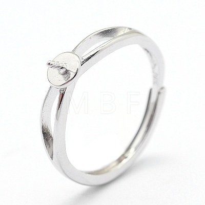 Anti-Tarnish Adjustable Rhodium Plated 925 Sterling Silver Design Ring Mounts Fittings with Pearl Seat X-STER-I016-016P-1