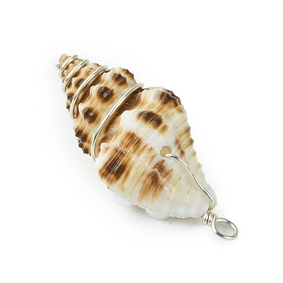 Natural Scallop Shell & Round Shell Pearl Pendants PALLOY-TA00197-01-1