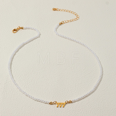 Alloy Number 777 Pendant Resin Imitation Pearl White Round Beaded Necklaces for Women FS-WGE7FDC-07-1