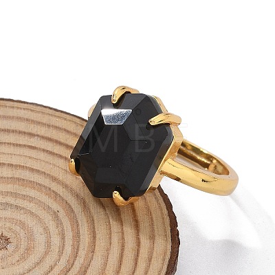 Hexagon Natural Obsidian Finger Rings RJEW-B113-02G-08-1