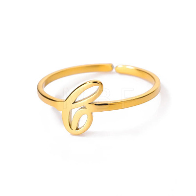 Adjustable 201 Stainless Steel Letter Open Cuff Rings for Women FS-WG61269-03-1