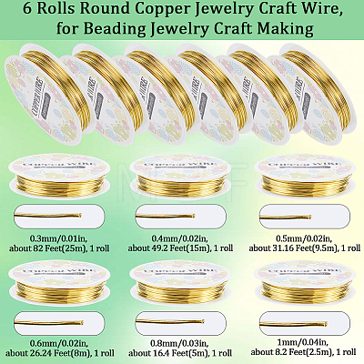 SUNNYCLUE 6 Rolls 6 Size Copper Jewelry Wire CWIR-SC0001-03B-1