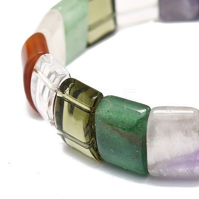 Natural Mixed Gemstone Rectangle Beaded Stretch Bracelet for Women BJEW-E379-01K-1