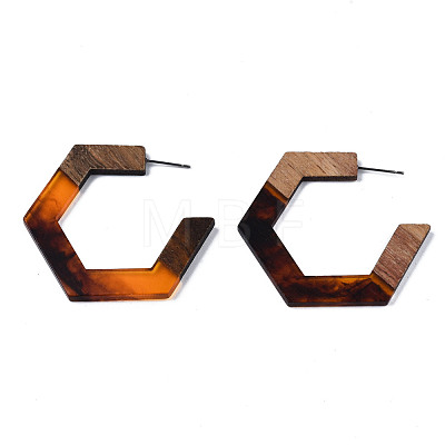 Hexagon Half Hoop Earrings for Women EJEW-N017-006B-1