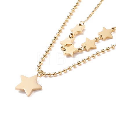 Double Chains Multi Layered Necklaces with Resin Shell Star Charms NJEW-D296-13G-1
