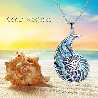 Ocean 304 Stainless Steel & Natural Paua Shell Conch Shell Shaped Pendant Necklaces for Women WGFD092-01-1