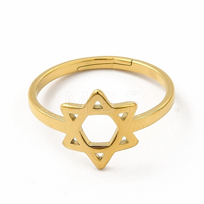 Ion Plating(IP) 304 Stainless Steel Star of David Adjustable Ring for Women RJEW-B027-13G-1