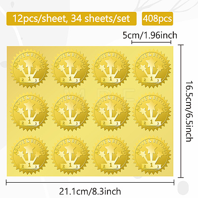 34 Sheets Self Adhesive Gold Foil Embossed Stickers DIY-WH0509-033-1