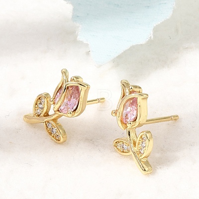 Brass Micro Pave Cubic Zirconia Stud Earrings KK-CBA8324-19G-02-1