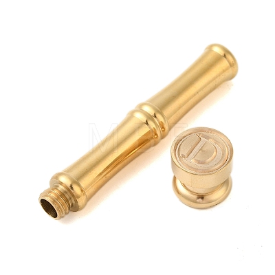 Golden Tone Brass Wax Seal Stamp Head with Bamboo Stick Shaped Handle STAM-K001-05G-D-1