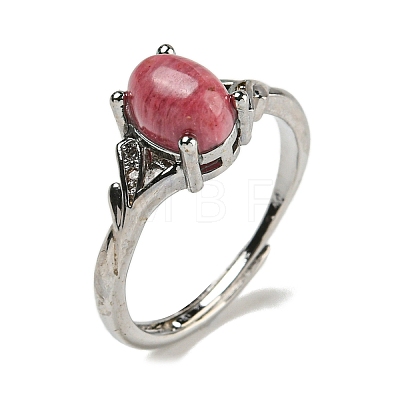 Oval Natural Rhodonite Adjustable Rings RJEW-Q818-01P-04A-1