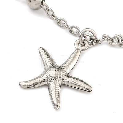 Tarnish Resistant Summer Beach 304 Stainless Steel Cable Chains Shell & Starfish Charm Bracelets BJEW-P334-07P-1