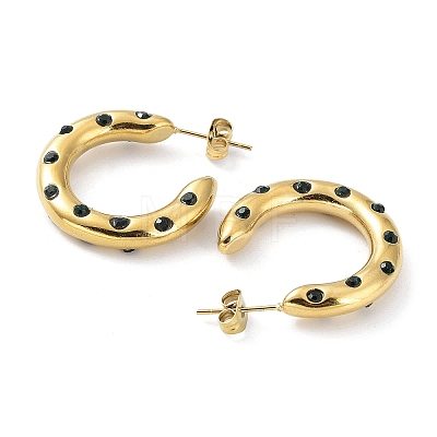 Real 18K Gold Plated 304 Stainless Steel Ring Stud Earrings with Rhinestone EJEW-L267-003G-02-1