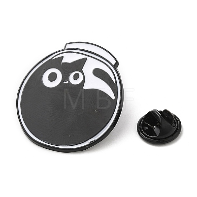 Black Cat with Bowl Alloy Enamel Brooch JEWB-E022-04EB-01-1