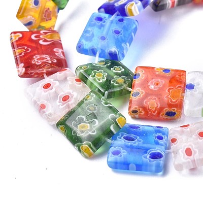 Square Handmade Millefiori Glass Beads Strands LK-R004-13-1