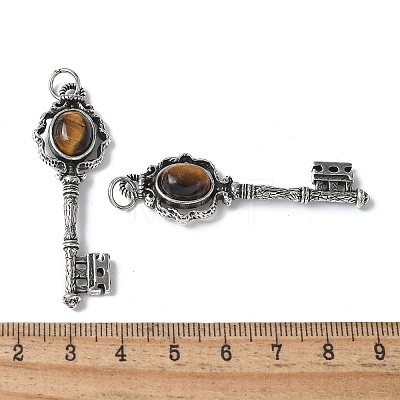 Key Brass Natural Tiger Eye Big Pendants KK-D361-01AS-18-1