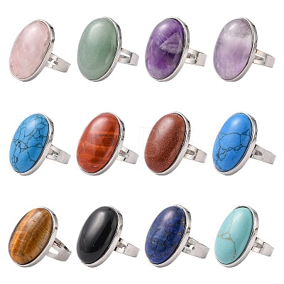 Great Valentines Gifts Natural & Synthetic Mixed Stone Rings RJEW-C094-M-1