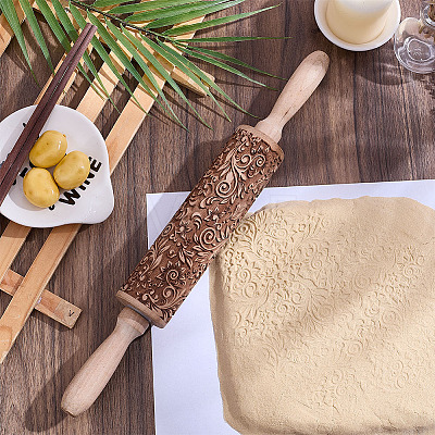 Flower Print Wood Rolling Pin AJEW-WH0314-689C-1-1