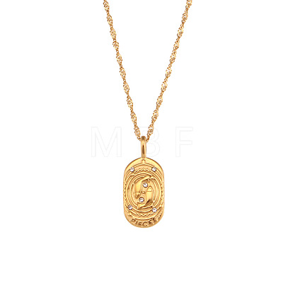 316L Surgical Stainless Steel Micro Pave Clear Cubic Zirconia Oval with Embossed Constellation Pendant Necklaces for Women Men WG0B2D7-08-1
