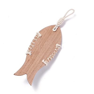 Mediterranean Style Fish Wood Hanging Pendant HJEW-C007-01-1