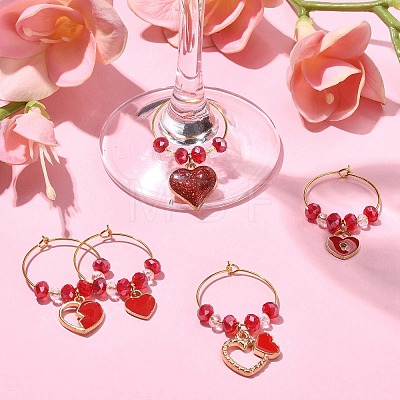 Valentine's Day Theme Heart Alloy Enamel Wine Glass Charms AJEW-JO00195-1