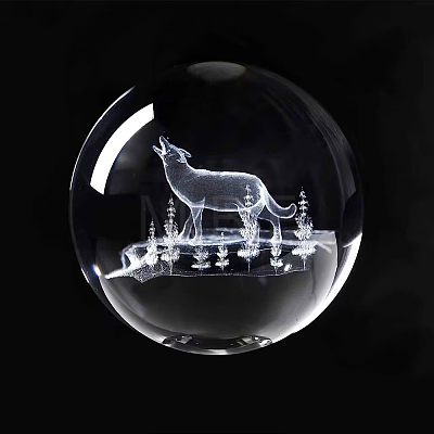 Glass 3D Laser Engraved Wolf Crystal Ball WOLF-PW0001-11A-02-1