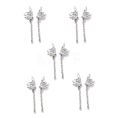 Purple Cubic Zirconia Butterfly Dangle Stud Earring EJEW-H092-09P-1